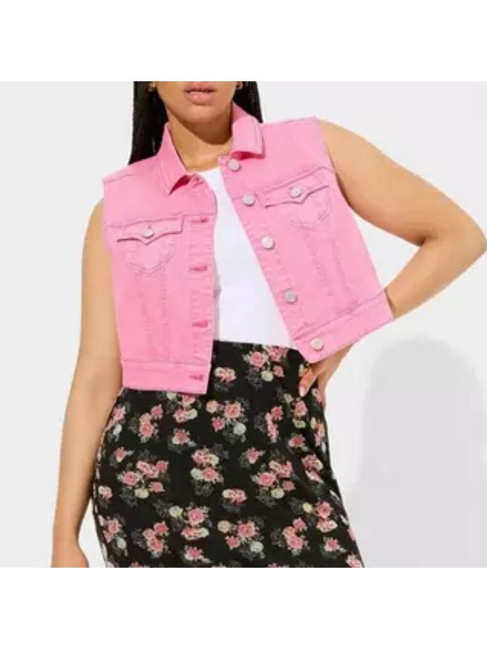6X • Torrid • Denim Vintage Stretch Crop Vest - Chateau Rose